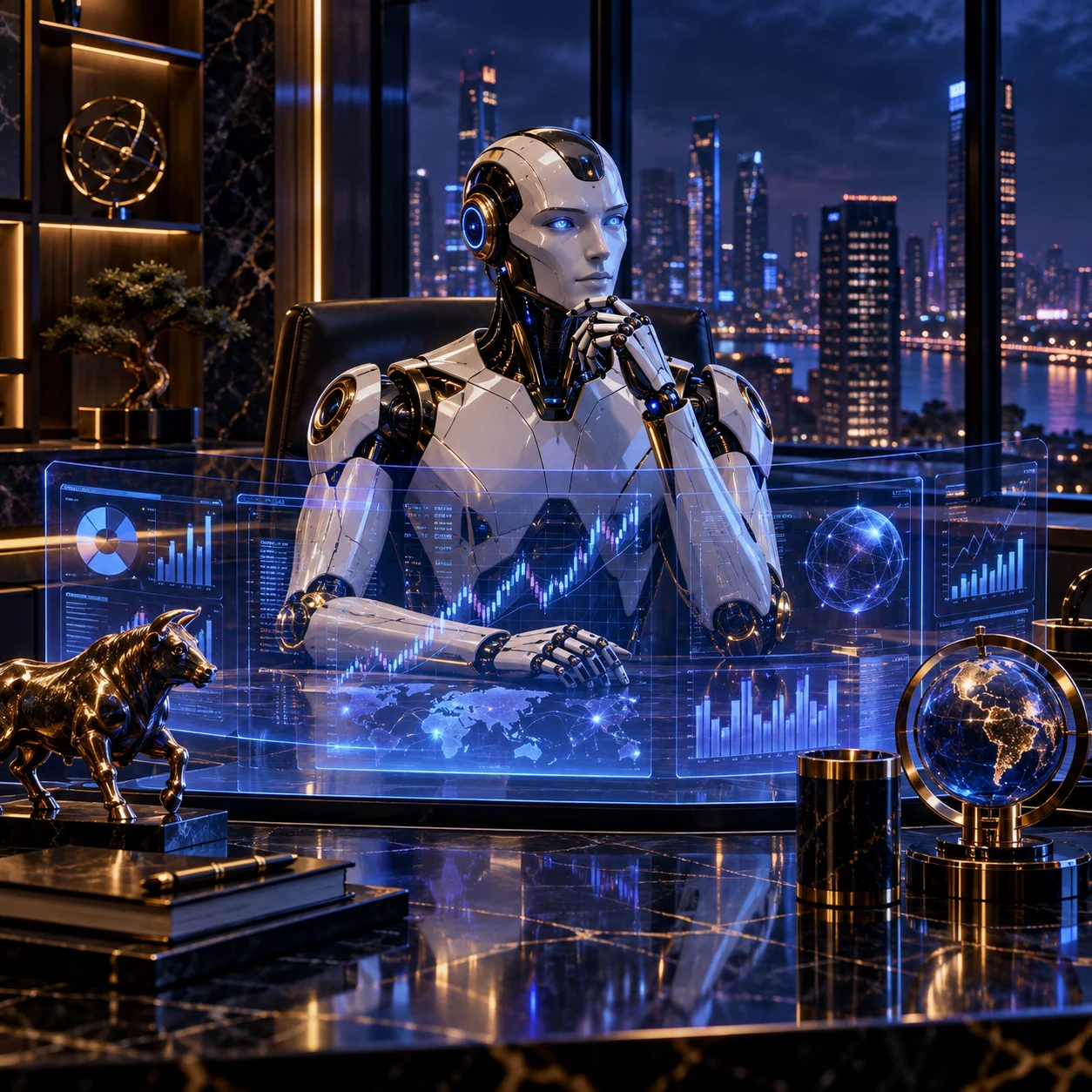 Conceptual AI assistant in a digital financial workspace